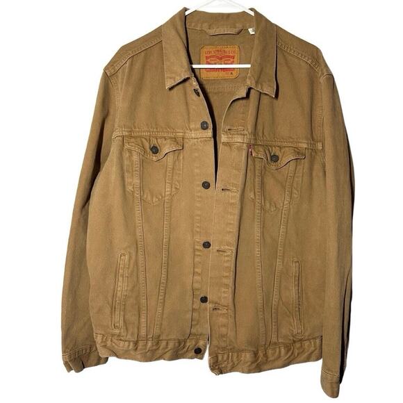 Levi Strauss Tan Men’s Brown Denim Cotton Trucker Jacket Size XL - Picture 2 of 10
